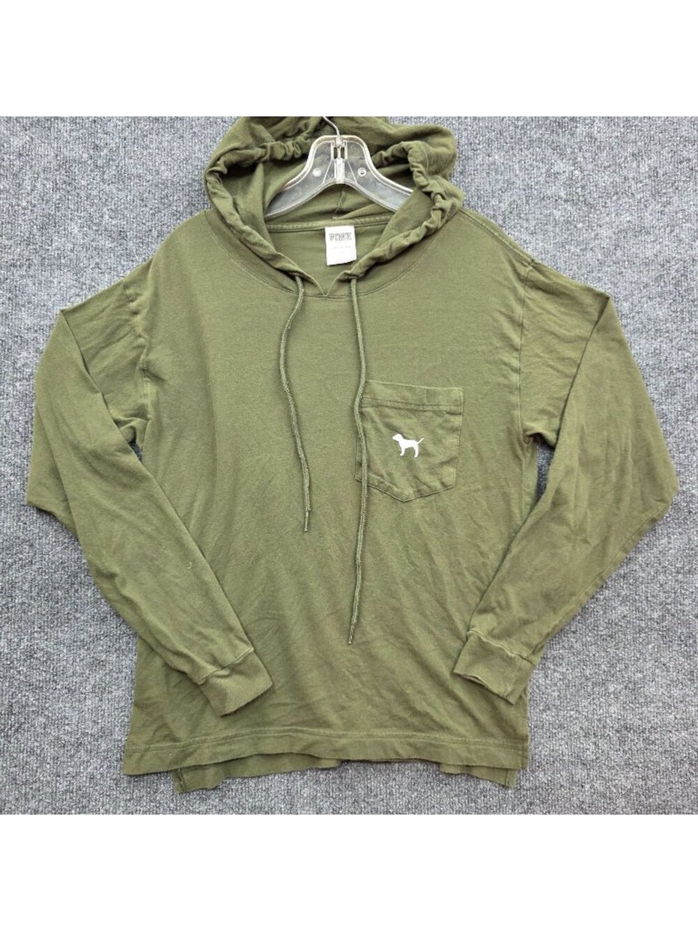 PINK Victorias Secret 1986 Dog Logo Hoodie Sweatshirt XS Olive Streetwear Casual